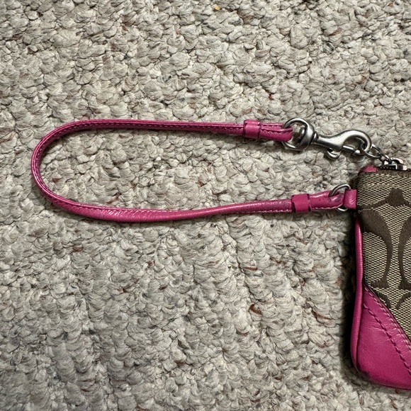 Coach Signature Canvas Wristlet in Khaki/Hot Pink - Picture 7 of 7